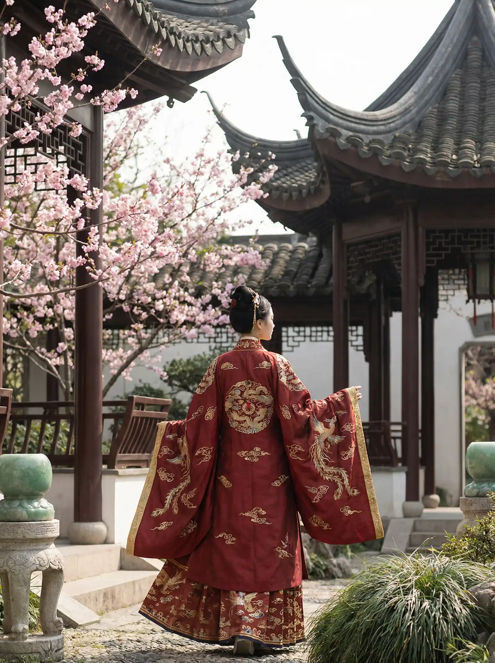 国产边做饭边被躁在线播放 明制汉服红色凤凰刺绣